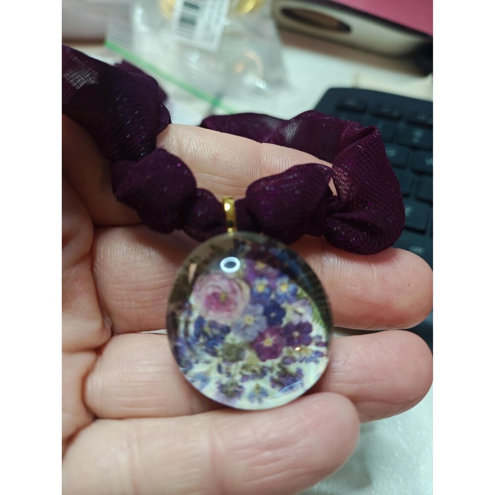Handmade Floral Cabochon Pendant Necklace